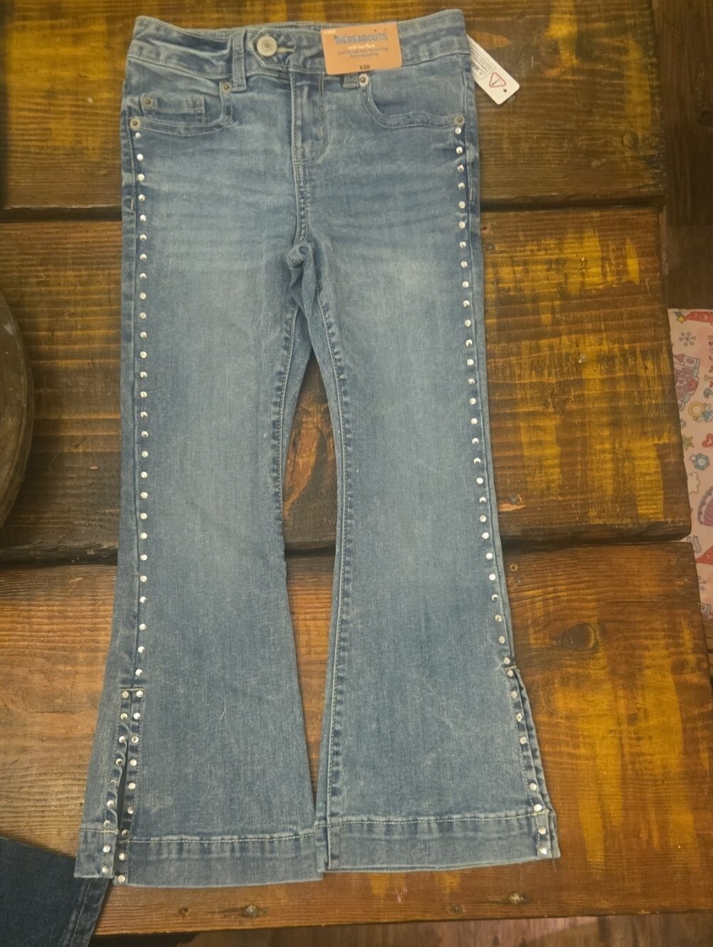 Kids Light Wash Studded Flare Jeans